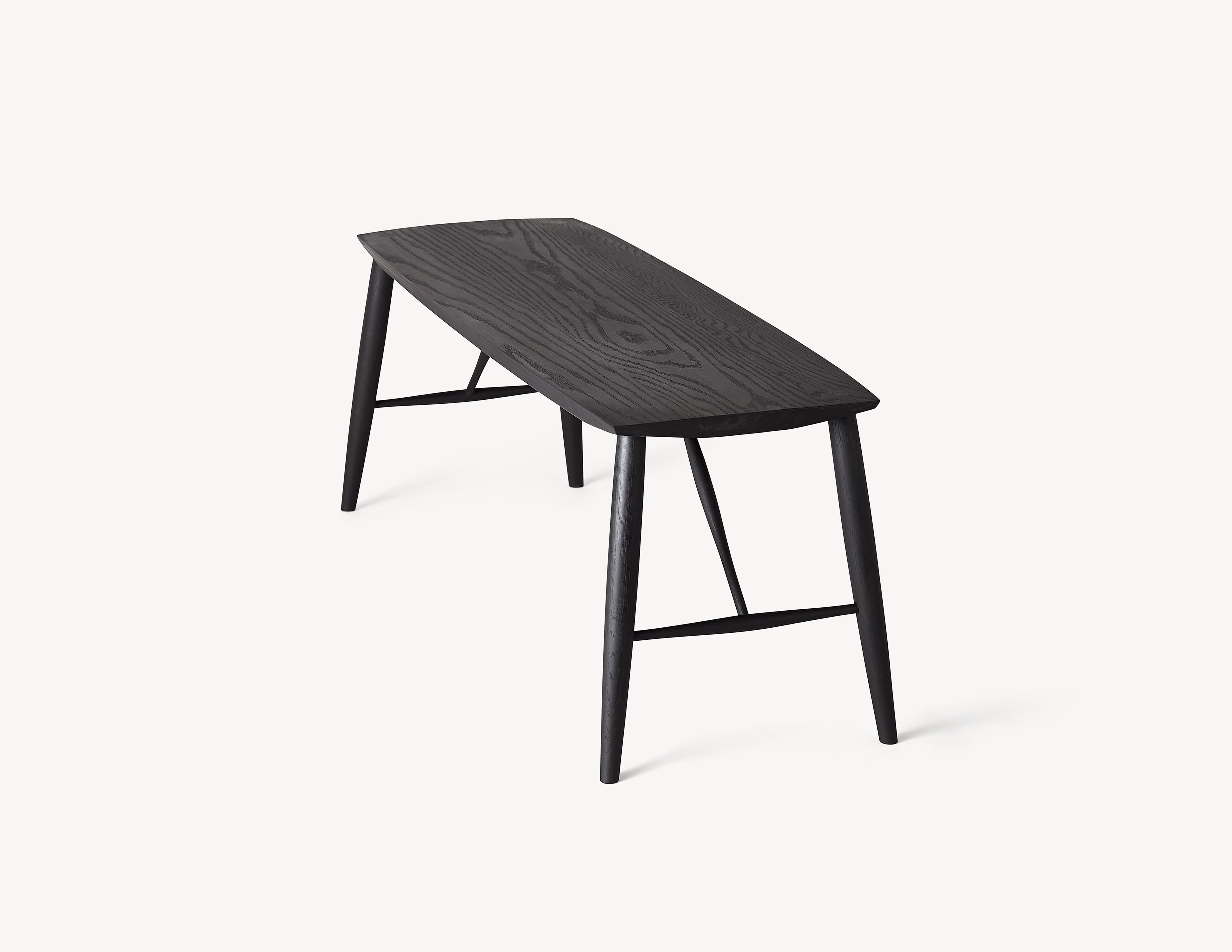 minimal black bench in dark wood. top view