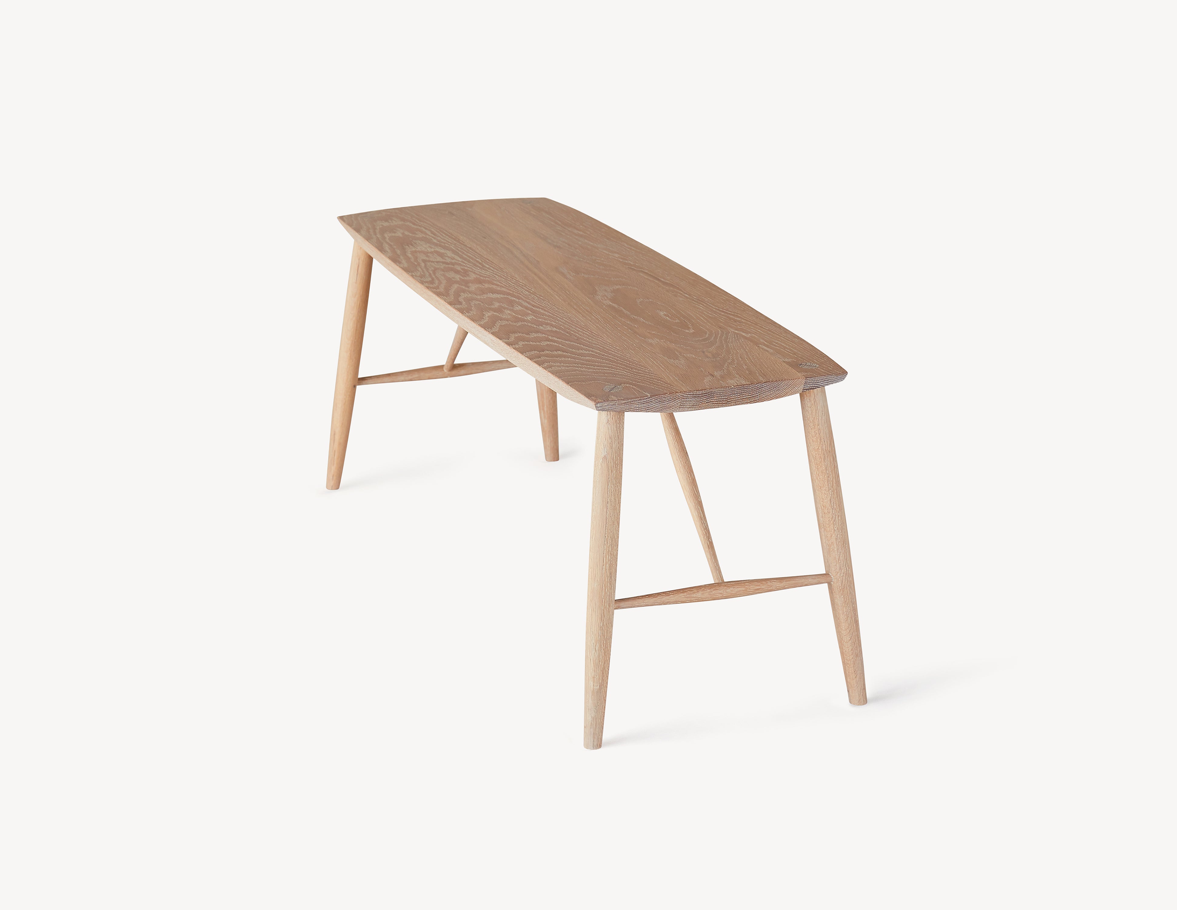 minimal oak bench in light wood. top view