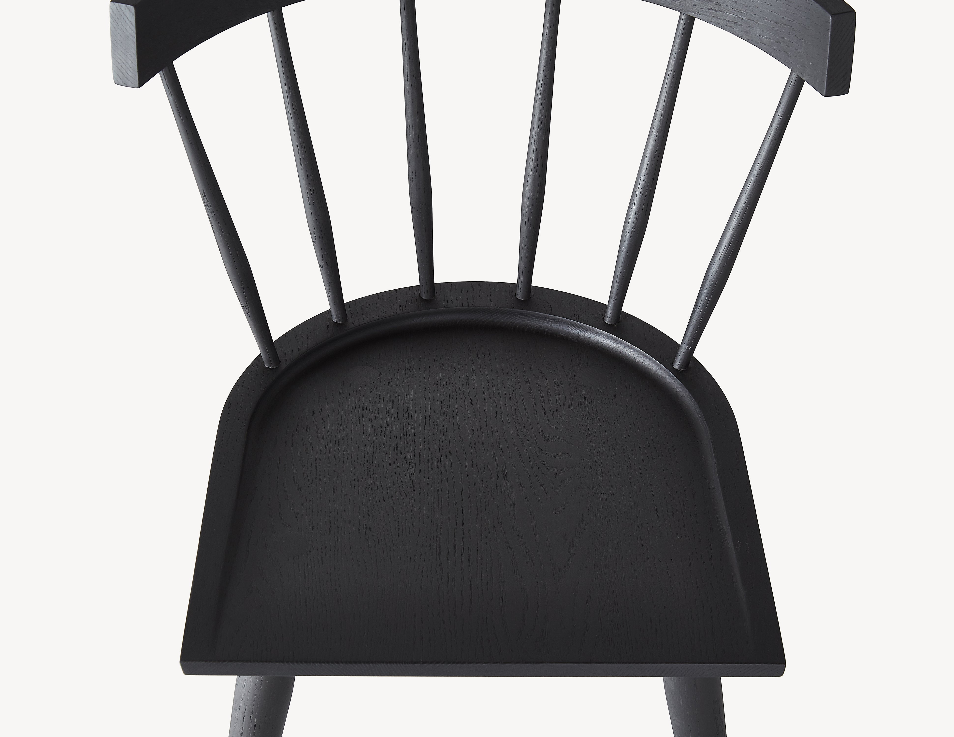 top view of minimal black wooden windsor dining chair